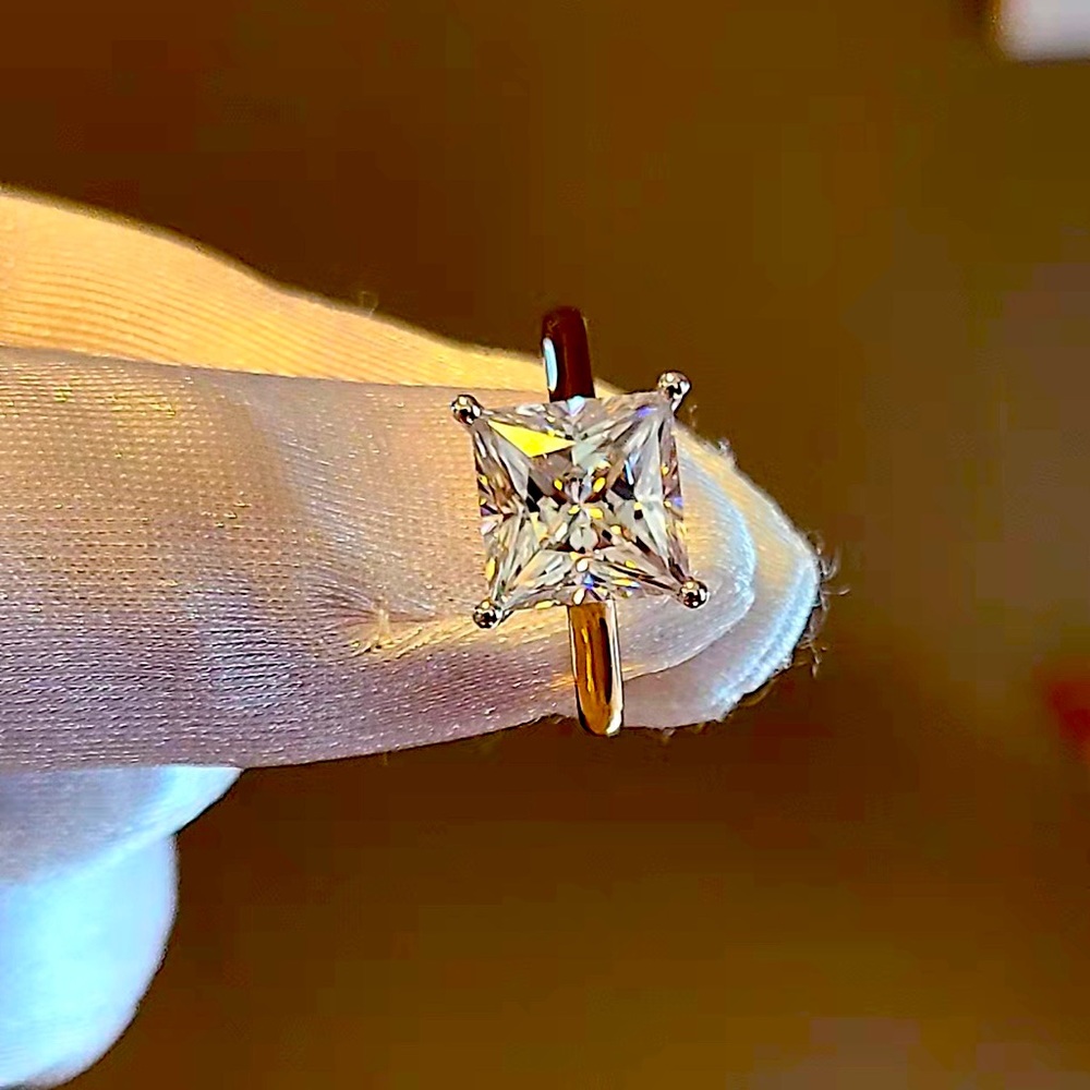 Solid 14k gold 4ct princess moissanite ring